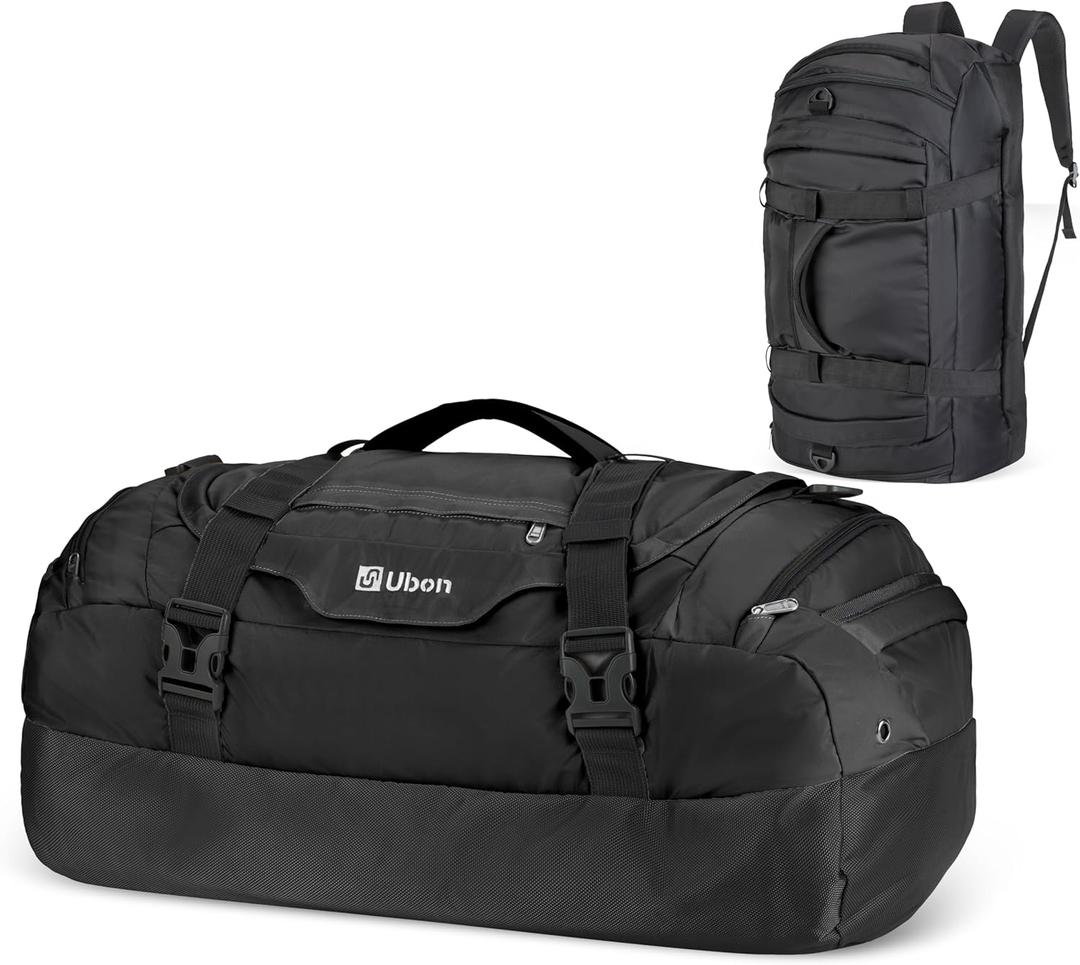 Ubon Large Duffel Bag Weekender Bags with Shoe Compartments 4-Way Sports Gym Backpack with Padded Straps Camping Traveling Duffle Bag (Black)