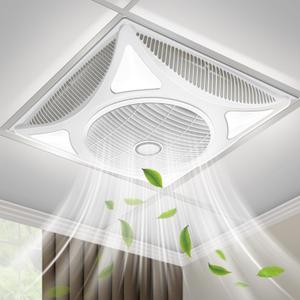 Drop Ceiling Fan with LED Lights, Flush Mount Ceiling Fans with 6 Wind Speeds and Timer, Low Profile Square Fan for Office Ventilation and Lighting