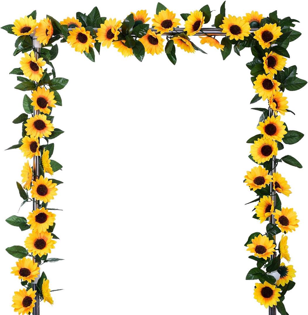 Lvydec 4 Pack Artificial Sunflower Garland - Silk Sunflower Vine Artificial Flowers Garland with Green Leaves for Wedding Party Table Decoration