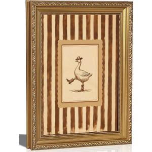 FKRYTYB Vintage Gold Framed Funny Cowboy Silly Goose Wall Art, Western Dancing Duck Canvas Decor, Brown Striped Rustic Farmhouse Poster Print for Bathroom Bedroom Living Room, Size: 11L"X9W"