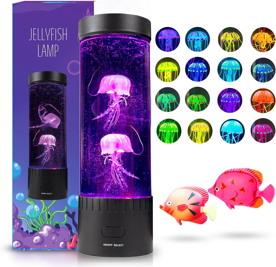 Brewish Jellyfish Lamp (Upgraded Motor 2025),16 Color Changing Mood Lamps, 4 Modes Aquarium Night Light, Artificial Fish Tank with Moving Fish, Sensory Room LED Lights for Autism, ADHD, Excellent Gift