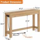 Cyclysio 47" Console Tables for Entryway, Narrow Console Tables for Living Room, Behind Couch Table, Sturdy Wood Support Hallway Table with 3AC+2USB Charging Station, Natural Oak