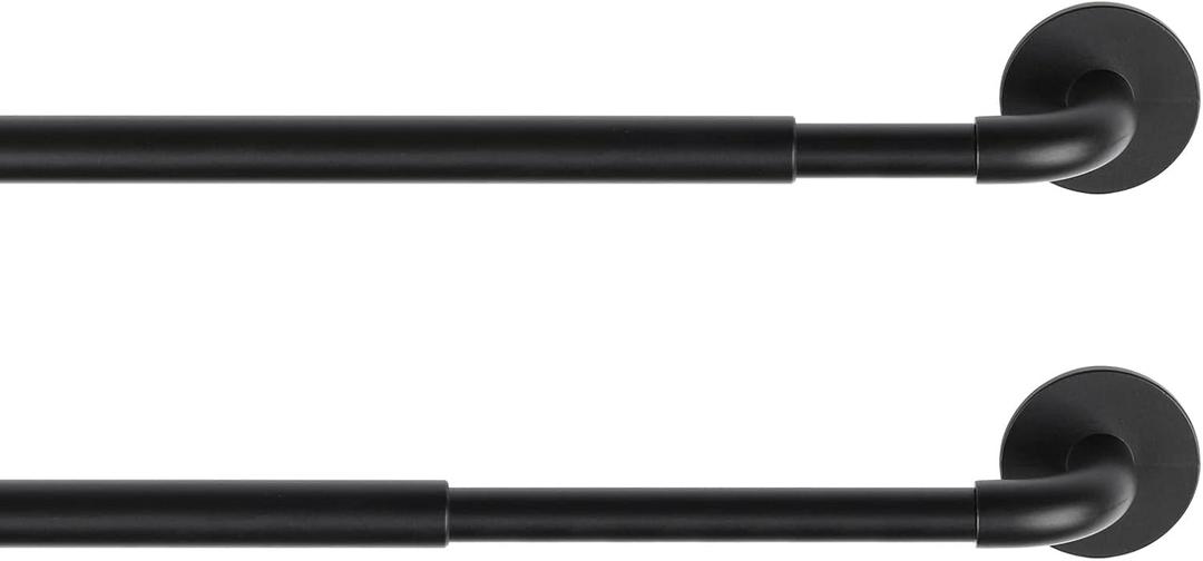 KXLife 2 Pack Adjustable Sticky Self Adhesive 3/8 Inch Sash Curtain Rod for Metal, Wood Doors, 17 to 28 Inch Multi-Use Cafe Sidelight Sash Rods for Door Panels, Windows, Bathroom, (Black,Set of 2)