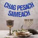 Chag Pesach Sameach Banner, Happy Passover Decorations, Egypt Festival Holiday Party Decoration Supplies, Jewish Pesach Festival Matzo Banner Blue & Silver Glitter