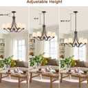Oil Rubbed Bronze 6-Light Chandelier with Frosted Glass Lampshade, Farmhouse Rustic Dining Room Light Adjustable Height Antique Brown Hanging Light Fixture for Dining Table, Kitchen Island, Staircase