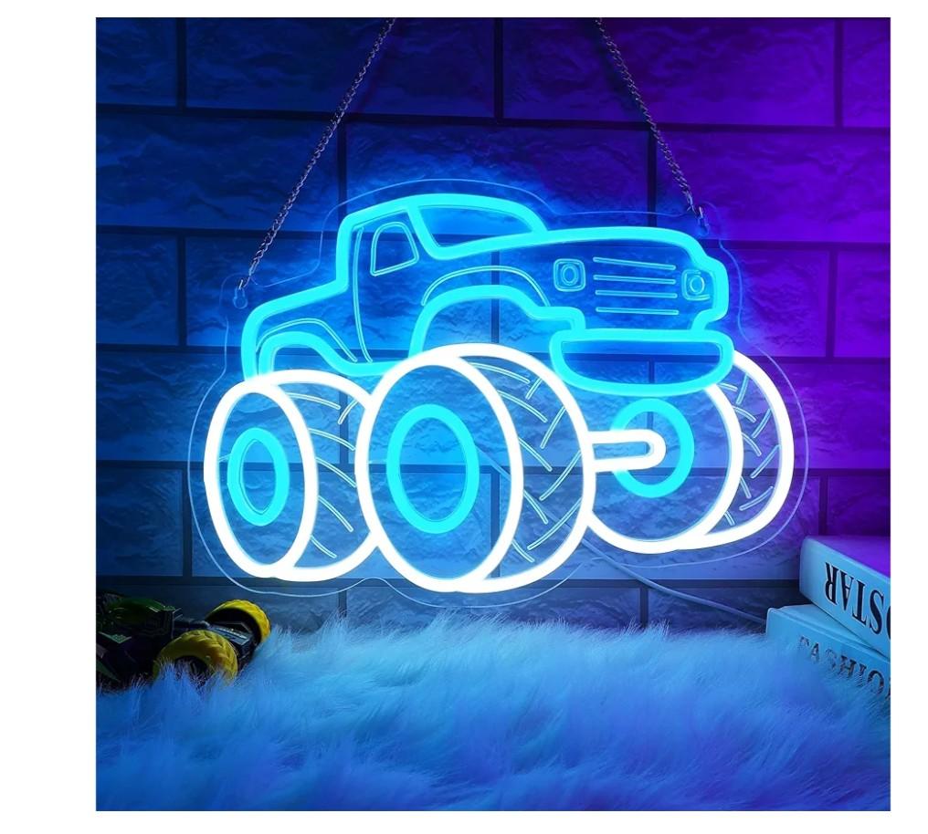 Truck Neon Signs for Wall Decor, Vehicle Neon Lights for Bedroom, Neon Wall Light Suitable for Living Office Game Room Christmas Gift for Truck Toys Lover - 5V USB Power with Hanging Chain Hooks