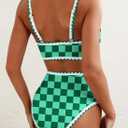 Herseas Women's Bikini Sets Floral Print Whip Stitch 2 Piece Swimsuits High Waisted Scoop Bathing Suits (Green, L)