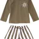 MODNTOGA Baby Boy Girl Swimwear 2Pcs Long Sleeve Swim Bathing Suit Set Toddler Kids Funny Sun Graphic Swimsuits Beach Wear (4-5T, Green)