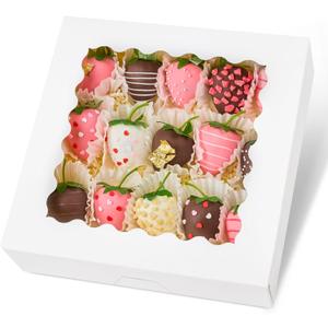 Kucoele 20 PCS Pie Boxes, 9 x 9 x 2.5 Inches Bakery Boxes with Window, Auto-Popup Cookie Boxes White Treat Boxes for Chocolate Strawberries, Pastries, Muffins, Donuts