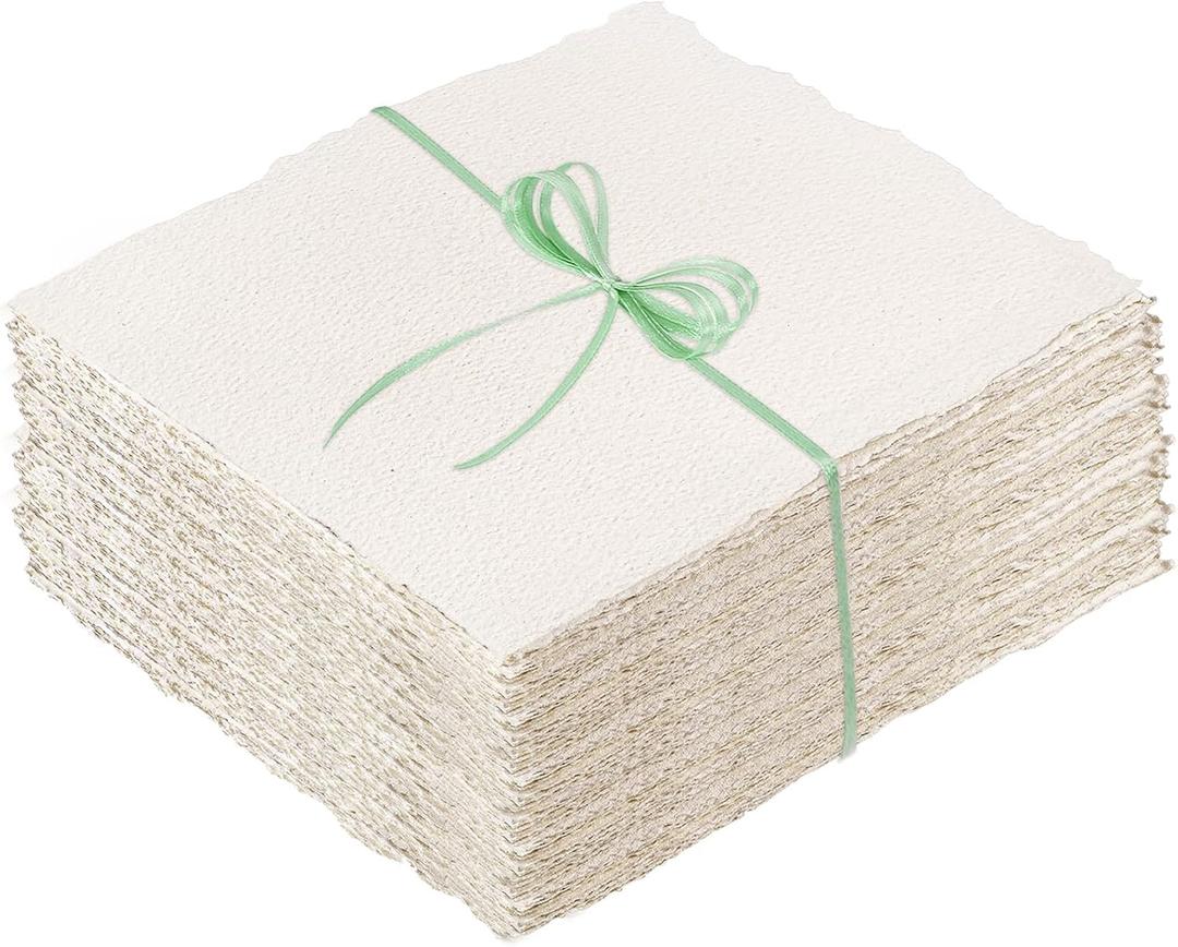 100 Sheets Deckled Edge Paper 8.5x11 inches, 160 GSM Handmade Paper, Rough/Textured Watercolor Paper for Wedding Invitations, Greeting Cards, Handmade Crafts