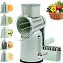 Rotary Cheese Grater with Handle, Vegetable Shredder with 5 Replaceable Blades & Strong Suction Base, Round Food Slicer & Chopper for Kitchen Fruit Vegetables Nuts with Blade Storage Box (Green)