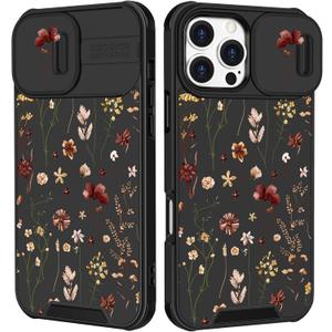 Goocrux for iPhone 16 Pro Case - Women Cute Phone Cover Girly Pretty Fancy Unique Aesthetic Design Slide Camera Cover Protective Case for Apple for iPhone 16 Pro,Flowers Floral