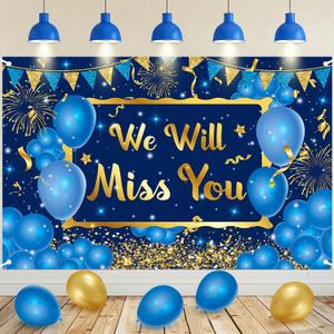 Blue Gold We Will Miss You Banner Farewell Party Decorations Good Luck Going Away Backdrop for Coworker Leaving Job Change Retirement Goodbye Anniversary Veteran Graduation Party Supplies