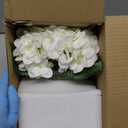 Hollyone Hydrangea Artificial Flowers with Vase White Silk Fake Flowers Arrangements in Glass Vase with Faux Water for Home Bathroom Office Table Centerpiece Shelf Decorations