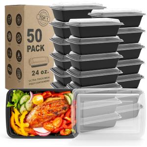 WGCC Meal Prep Containers, 50 Pack Extra-thick Food Storage Containers with Lids, Disposable & Reusable Plastic Bento Lunch Box, BPA Free, Stackable, Microwave/Dishwasher/Freezer Safe (24 oz)