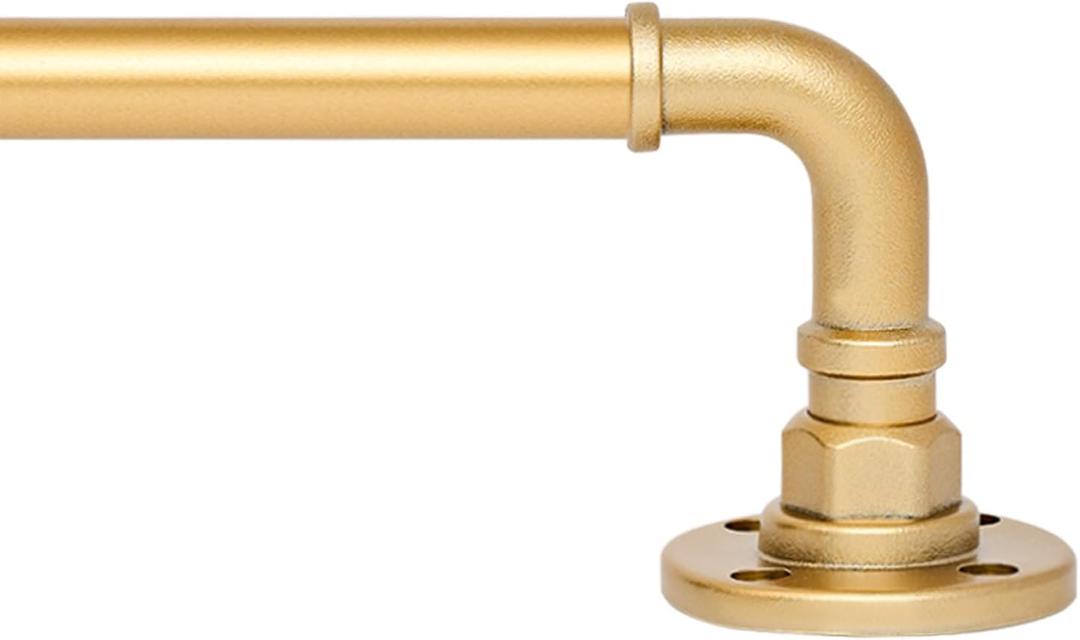 3/4 Inch Adjustable Industrial Curtain Rod Set, 30 to 84 Inches, Heavy Duty Drapery Rods for Indoor and Outdoor, Gold