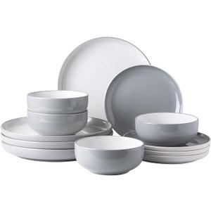 GBHOME 12 Pieces Ceramic Dinnerware Set, Modern White Dish Set for 4，Scratch Resistant Smooth Plates and Bowls Sets，Oven Safe，Microwave & Dishwasher