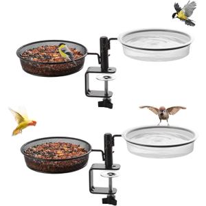 2 Pack Deck Bird Feeders Deck Mount Bird Bath Spa for Dual Use Deck Flower Stand Flower Pot Great for Attracting Birds Detachable and Adjustable Heavy Duty Sturdy Steel,Bronze
