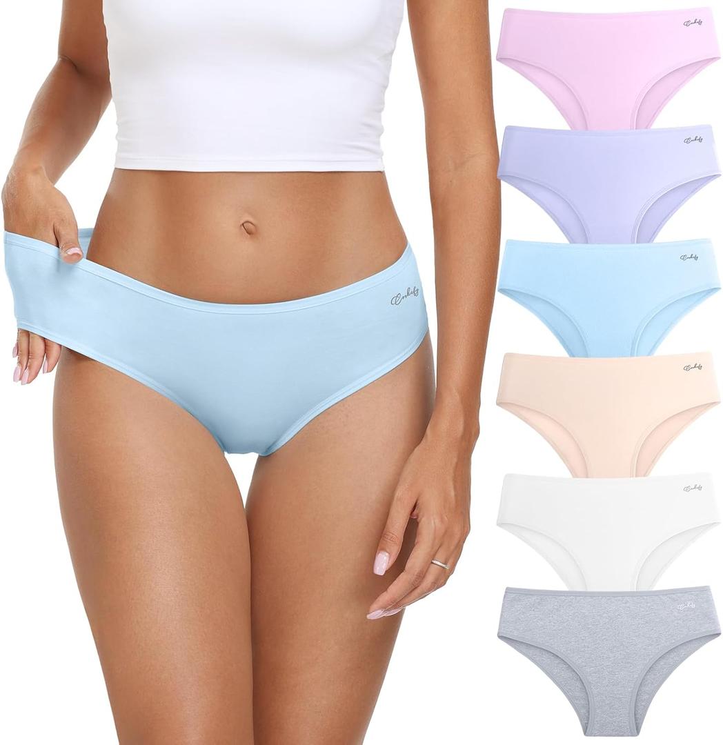 coskefy Women's Underwear Cotton Hipster Panties Low Rise Briefs Soft Strench Breathable Ladies Bikini Underwear 6 Pack (X-Large)