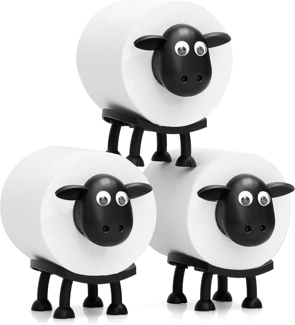 VELENTI Sheep Toilet Roll Holder, Free Standing Bathroom Set, 3D Printed, Funny Hilarious Black Sheep Loo Roll Holder, Tissue Paper Storage, Cute Bathroom Decor, X3, Set of 3
