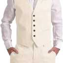 Mens Linen Suit 2 Piece Short Suits for Men Casual Summer Beach Wedding Suit Linen Vest Shorts Set (XX-Large, Beige)