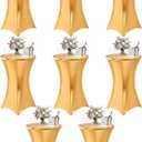 Cocktail High Top Table Covers - 32x43 Inch Fitted Spandex Round Cocktail Tablecloth for Bar Height Standing Table Cloths Reusable, for Party Wedding Banquet Event Decorations, Shiny Gold, 8 Pack