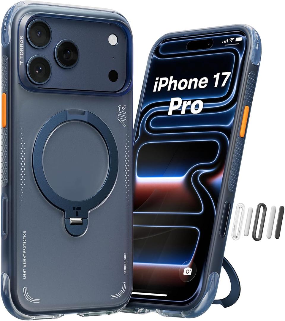 TORRAS Ostand Q3 Air for iPhone 17 Pro Case 6.3'' with Stronger Magnetic Stand, Fit for Magsafe, Airbags Miltary Protection, Camera Control for iPhone 17 Pro Case, Shockproof & Stylish, Midnight Blue