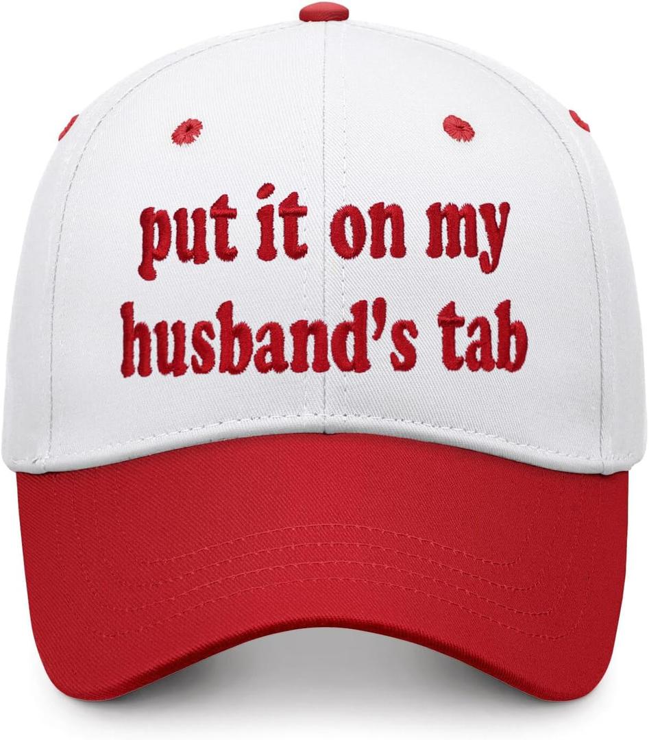 Put It on My Husbands Tab Hat, Funny Vintage Trucker Hats Adjustable Cap for Men Women Classic Baseball Caps (White)