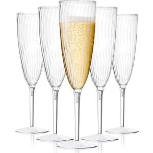 HyHousing 16 Pack Plastic Champagne Flutes, 6 Oz Clear Disposable Champagne Glasses with Long Stem, Elegant Toasting Flutes for Wedding Bridal Shower Brunch Mimosa Bar Party