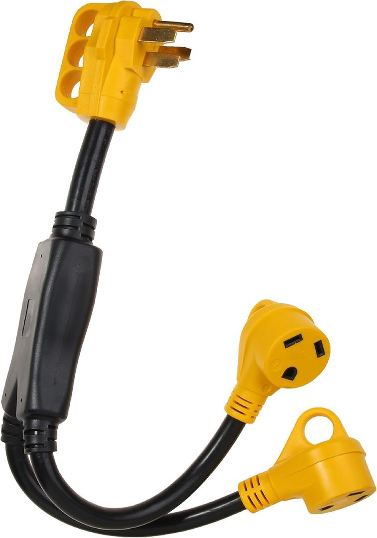 RV Power Adapter Cord-50A Male to (2) 30A Female 2.5 Feet with Handle (CR50302)