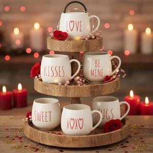 Layhit 6 Pcs Valentine's Day Coffee Mugs 12 oz Valentine Ceramic Mugs Bulk Cute Couple Cups Set for Anniversary Wedding Engagement Birthday Couple Gifts Mom Girlfriend