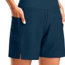 G Gradual Women's 7" Long Swim Board Shorts High Waisted Quick Dry Beach Swimming Shorts for Women with Liner Pockets(Dark Blue, 3XL)