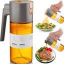 OURCABECUE Upgrade 2 in 1 Oil Sprayer for Cooking, 17oz LightBlocking Glass Olive Oil Dispenser Bottle for Kitchen,FoodGrade Oil Mister with 8 Stickers for Salad, Frying (Grey)