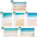 ceiba tree 24Pcs Happy New Year Greeting Cards Bulk Ocean Sand Beach 2026 Holiday Cards with Envelopes Stickers for Office Business School Classroom