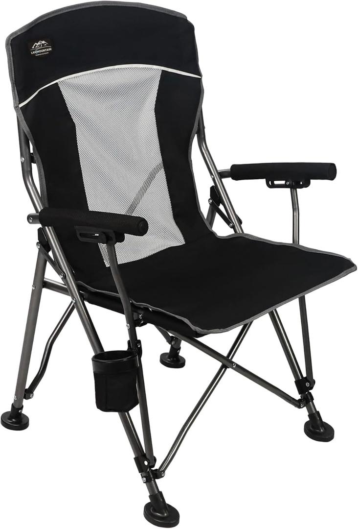 Camping Chair with Padded Hard Armrest,Cup Holder,Heavy Duty for Adults,Mesh Backrest,Portable Lawn Lightweight Outdoor Camp Chair,Support up to 400lbs (Black-mesh)