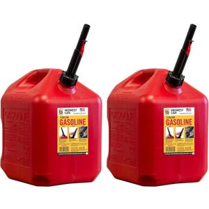Midwest Can Company 5610 5 Gallon Gas Can Fuel Container Jugs w/Spout (2 Pack)
