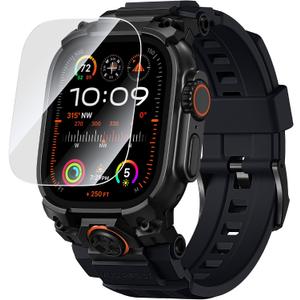 Bandletic Sport Bands Compatible with Apple Watch Ultra 3 2 1 49mm Band for Men, Soft Silicone Strap with Screen Protector, Stainless Steel Connector, Only Fit for iWatch Ultra 49mm bands, Black/Black