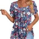 Anymiss Womens Spring Tunic Tops 2026 Summer Dressy Casual Blouses Square Neck Short Sleeve T Shirts Large