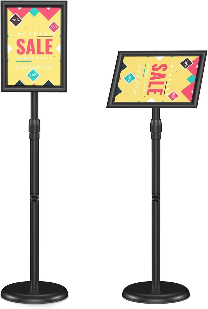 Relx Sign Holder Stand 8.5x11 inch - Adjustable Floor Standing Sign Holder - Signage Stand with Snap-Open Frame Display for Malls,Schools,Restaurants (black)