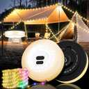 Camping String Lights, 4 in 1 Quick Storage Camping Essentials Gear 32.8FT Rechargeable Tent Lights with 9 Modes Warm +RGB Waterproof Camp Lamp for Camping Hiking Patio Garden Halloween Xmas Decor
