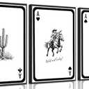 3Pcs Western Cowgirl Wall Art Aesthetic Black and White Cactus Longhorn Bull Skull Painting Picture Wall Decor Vintage Southwestern Desert Poster Print Artwork for Living Room Bedroom Home Decoration