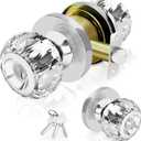 Crystal Door Knobs with Lock and Keys, Glass Door Knobs with Privacy Lock, Luxurious Diamond Door Knob, Classic Interior Glass Door Knobs for Bedroom Bathroom Closet  Satin Nickel, 1 Pack
