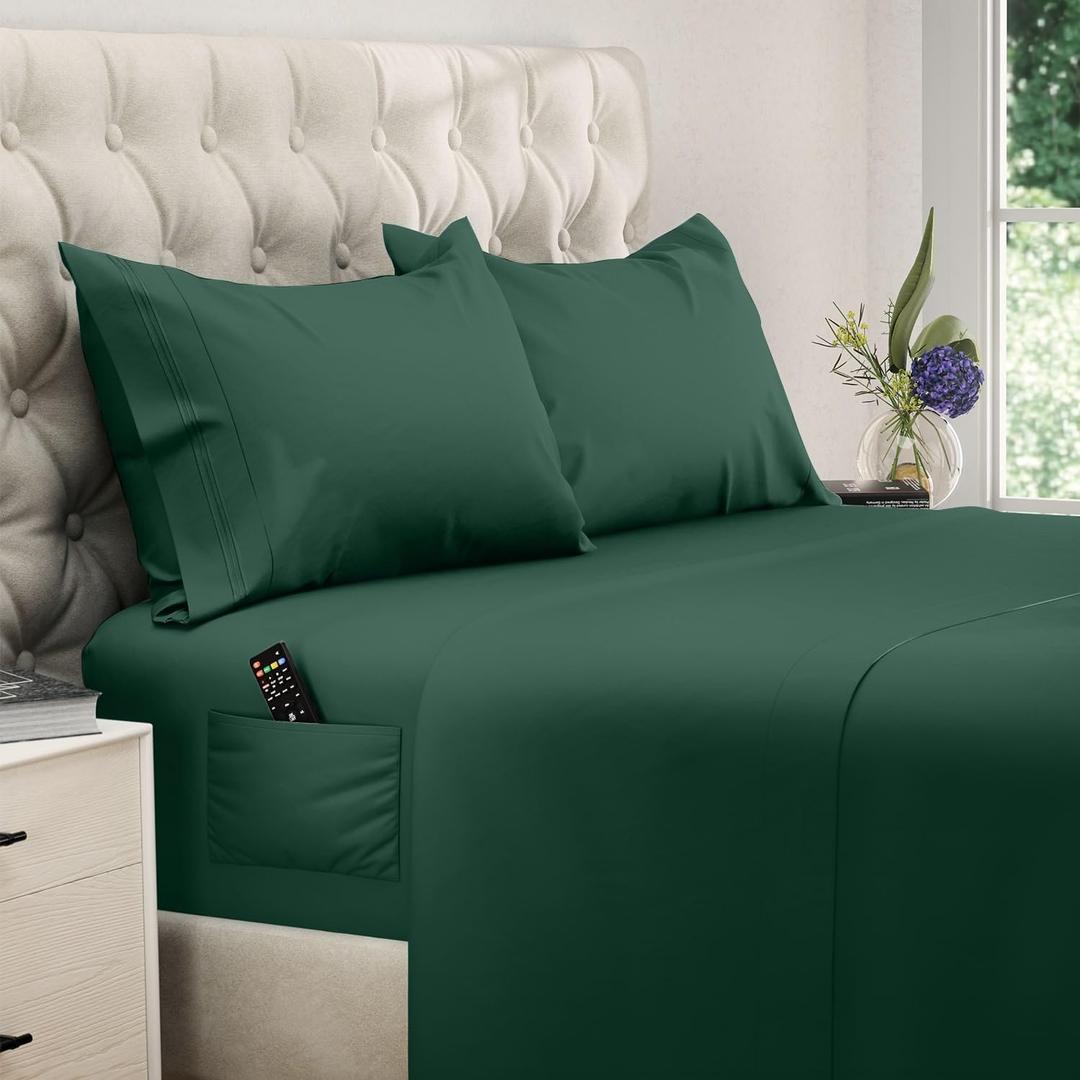 DREAMCARE King Size Sheets Set  4 pcs Cooling Sheets  up to 21 Deep Pocket King Sheet Set  Hotel Luxury Sheets & Pillowcases  Superior Softness 100% Microfiber with Side Pocket - Emerald Green DREAMCARE King Size Sheets Set  4 pcs Cooling Sheets  up to 21 Deep Pocket King Sheet Set  Hotel Luxury Sheets & Pillowcases  Superior Softness 100% Microfiber with Side Pocket - Emerald Green