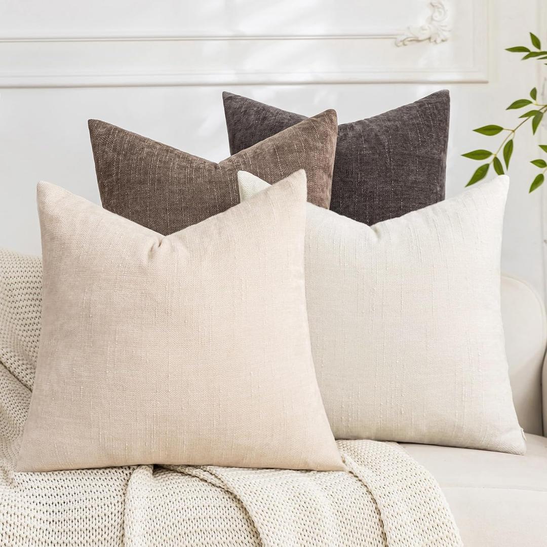 Set of 4 Soft Textured Decorative Throw Pillow Covers 22x22 Inch Cozy Farmhouse Cushion Cover Square Accent Pillow Cases for Bed Couch Sofa Living Room, Neutral