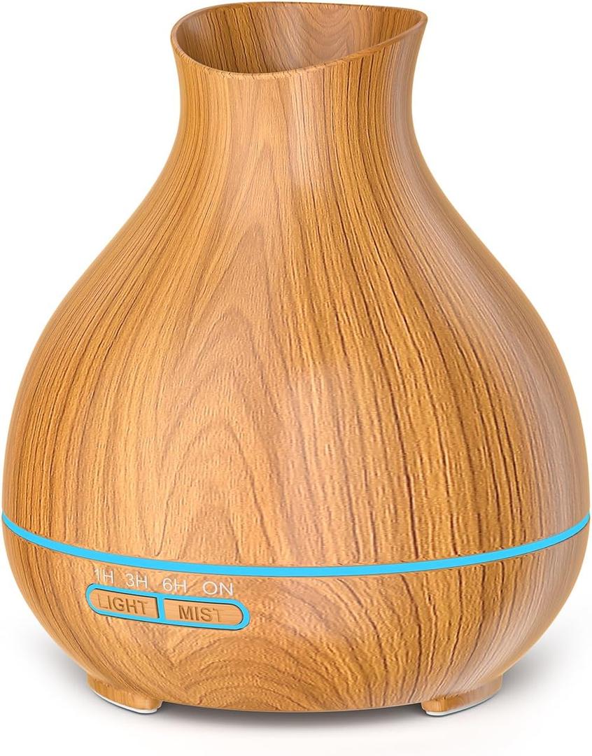 Aromatherapy Essential Oil Diffuser 550ml 12 Hours Wood Grain Aroma Diffuser with Timer Cool Mist Humidifier for Large Room, Home, Baby Bedroom, Waterless Auto Shut-off, 7 Colors Lights Changing