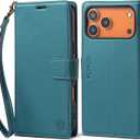 FLIPALM Wallet Case for iPhone 17 Series with Wrist Strap - PU Leather Folio Flip with Credit Card Holder & Kickstand, Protective Cover (Green, for iPhone 17 Pro Max)