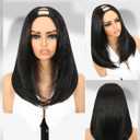 Quantum Love Yaki Straight Layered U Part Wig V Part Bob Half Wigs for Black Women Short Black Glueless Natural Looking Heat Resistant Synthetic Hair Replacement Wig