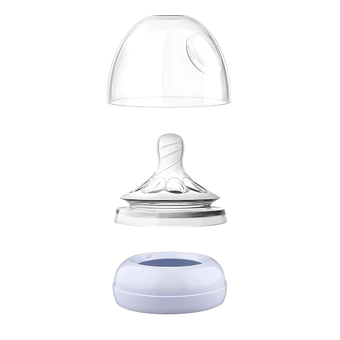 Replacement Set Compatible with Philips Avent Natural Baby Bottle - Includes 4 Collar Rings, 4 Fast Flow Nipples, 4 Dome Caps - 6 Months and Up - BPA Free and Easy to Clean - Plastic or Glass Bottle