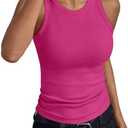 Trendy Queen Womens Tank Tops Summer Workout Racerback Ribbed Shirts Beach Vacation Outfits Spring Fashion Y2k Clothes, Size L