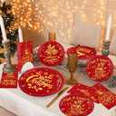 Merry Christmas Paper Plates and Napkins - 62pc Red and Gold Tableware for Winter Holiday Decoration
